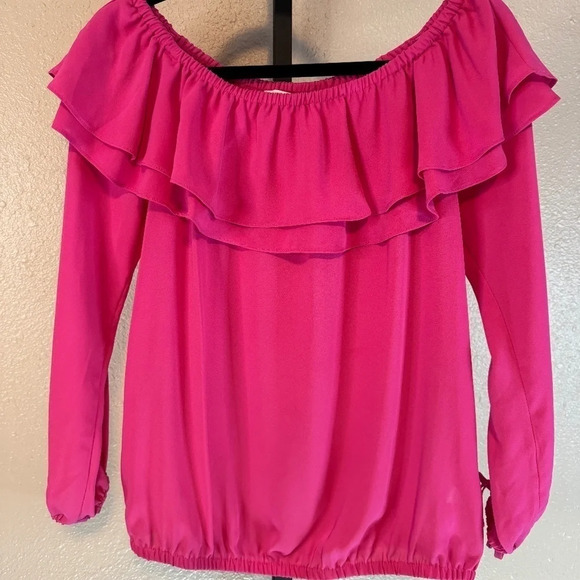 MICHAEL Michael Kors Ruffled Peasant Blouse Size Small Color Cerise - Picture 3 of 7